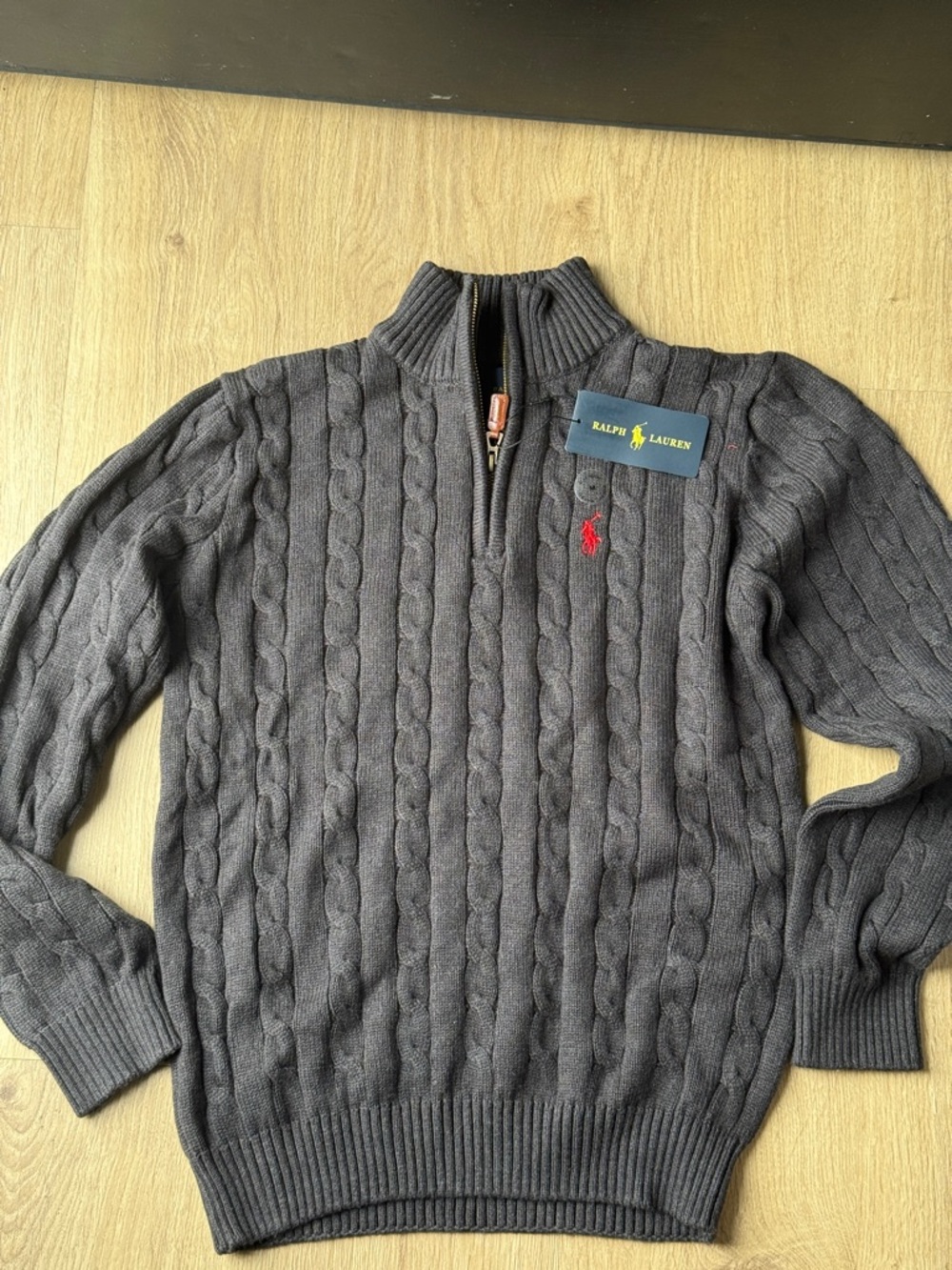 Ralph Lauren Men's Gray Cable-Knit Half-Zip Sweater mock neck grey MEDIUM